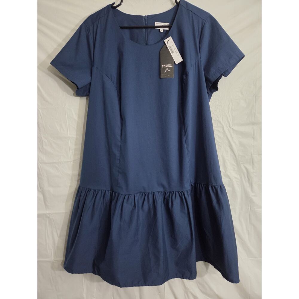 NWT J. Crew Universal Standard Poplin Drop Waist Dress Size XL Blue Pockets Zip - Picture 2 of 9